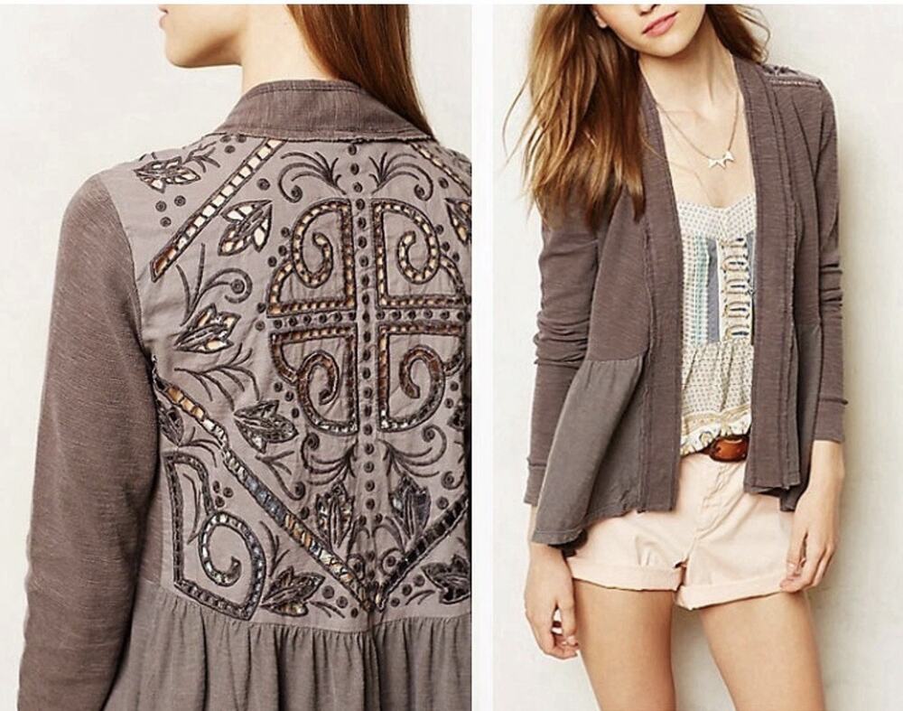 Anthropologie Saturday Sunday Storystitch Embroidered Cutout Open Cardigan XS